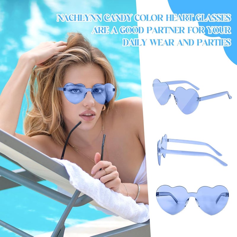 NACHLYNN 10 Pairs Heart Sunglasses Women Rimless Heart Shaped Sunglasses Candy Color Glasses for Costumes Cosplay (Blue Series) - Image 3